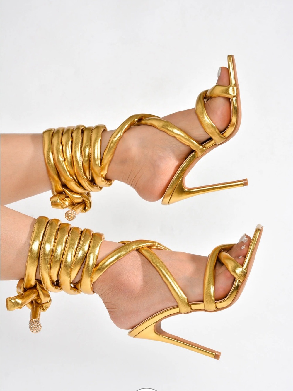 FRANKIE HSU Metallic Gold Padded-Strap Stiletto Sandals - Women